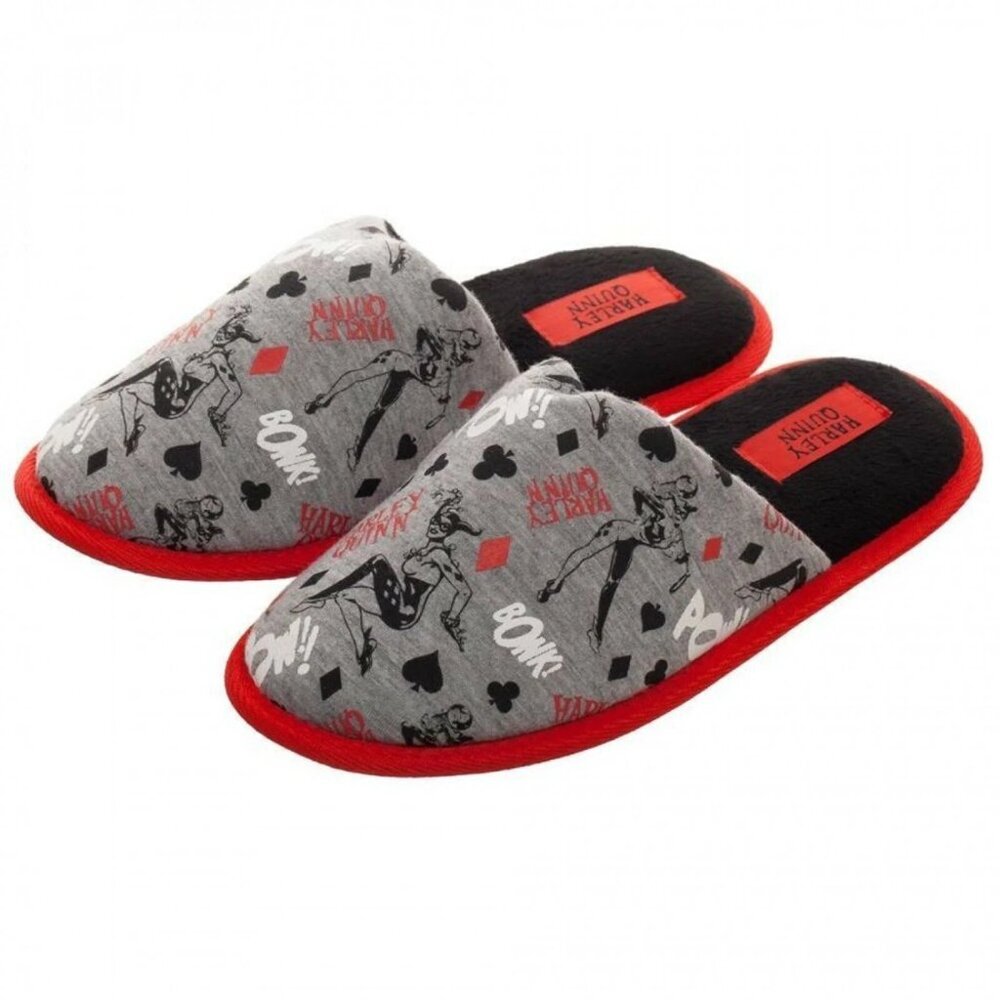 DC Comics Harley Quinn Red and Gray Slippers, Size M (7-8) - Picture 3 of 5